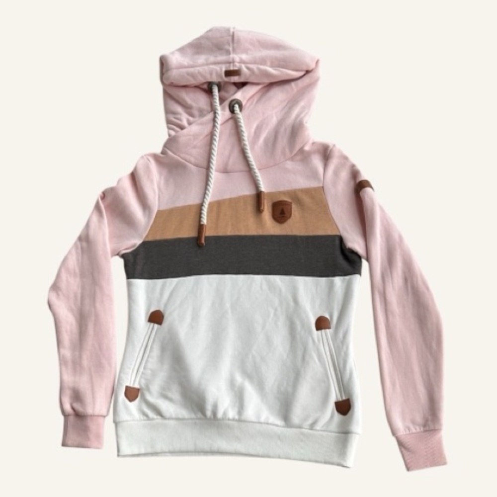 Wanakome Adventure Hoodie Pink and Cream Colorblock Hoodie Sweater- Womens M